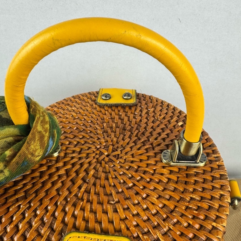 Patricia Nash 10th Anniversary Rare Yellow Wicker Basket Mirror Crossbody Purse. - Picture 7 of 16